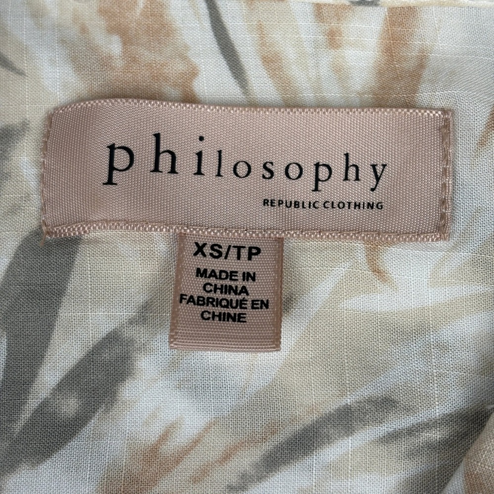 Philosophy XS‎ Abstract Palm Print Button Shirt Raw Hem Short Sleeve Rayon - Picture 3 of 13